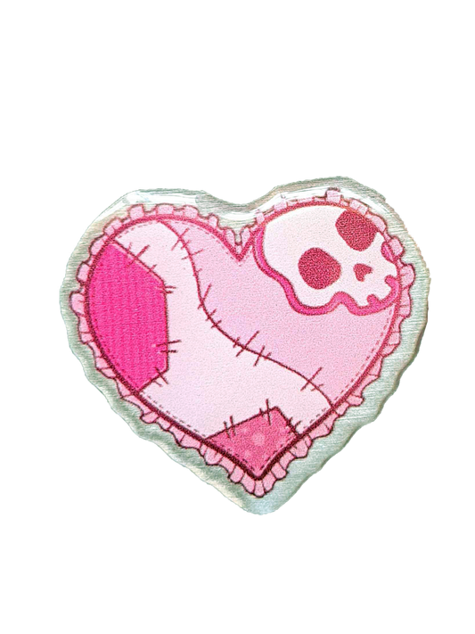 Stitched Up Heart Stainless Steel Acrylic Dome Pin