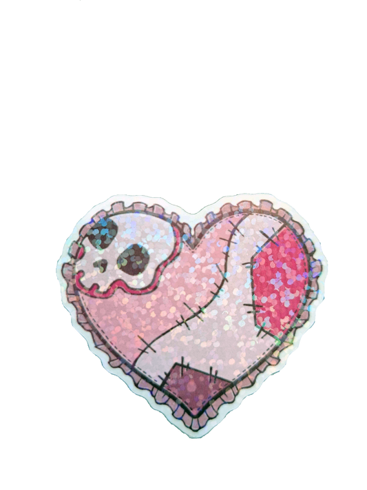 Stitched Up Heart Vinyl Holographic Sticker